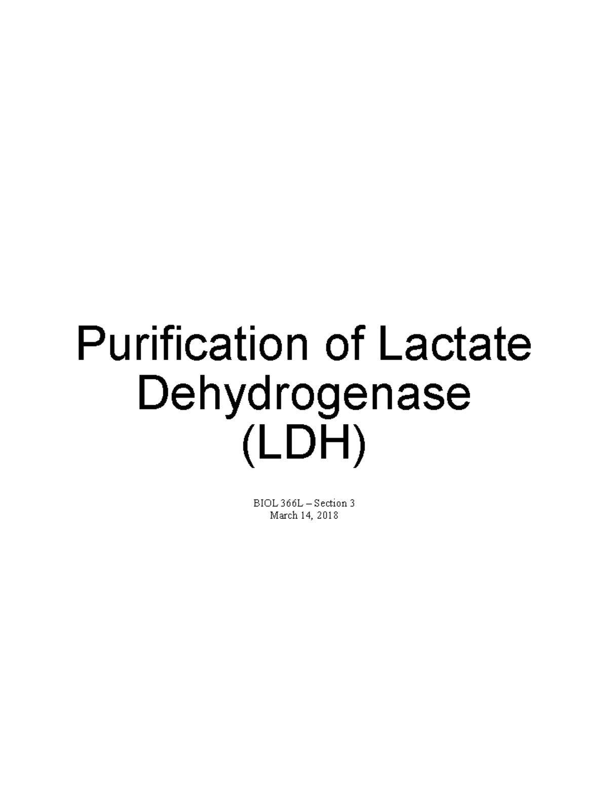 Research Paper on Purification of Lactate Dehydrogenase (LDH ...