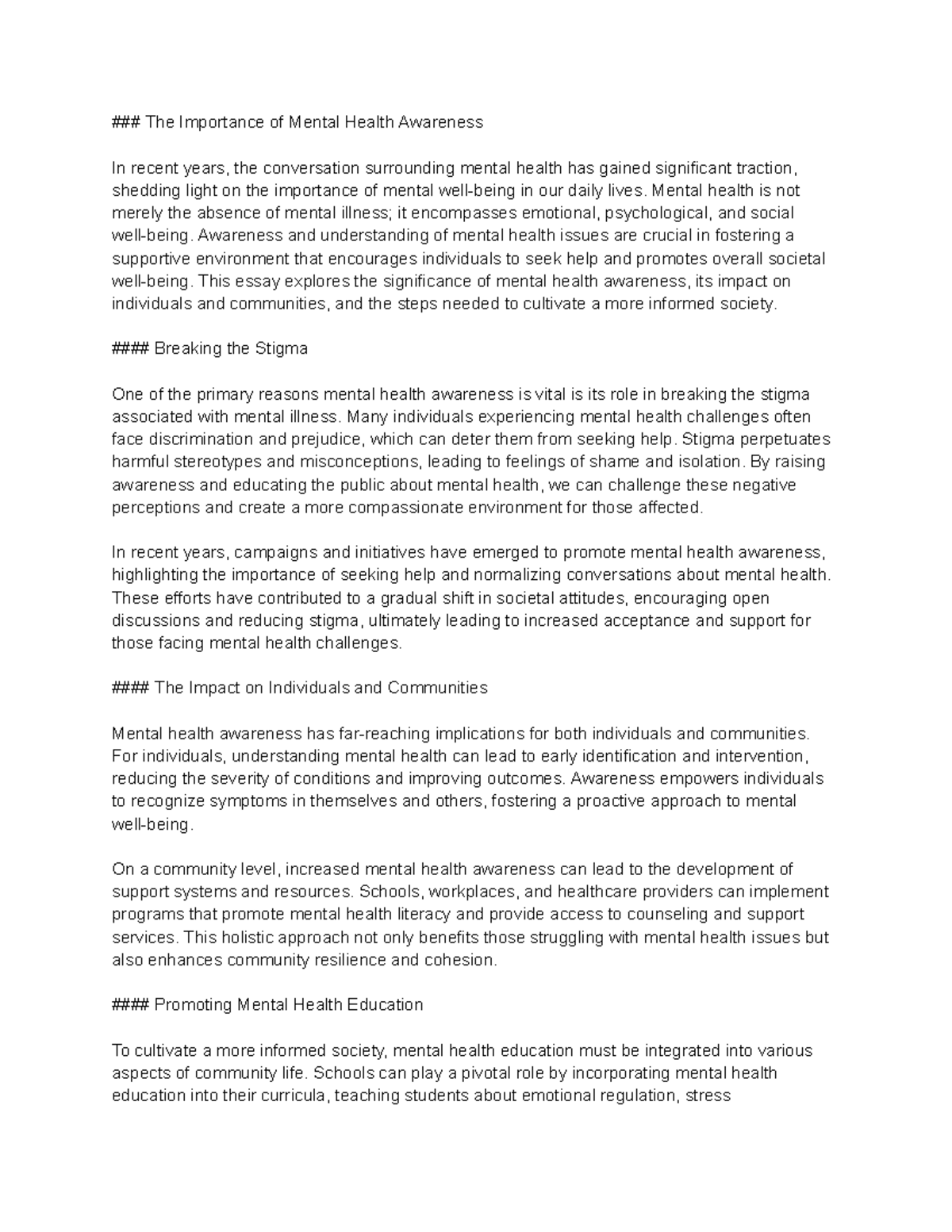 important of mental health awareness - The Importance of Mental Health ...