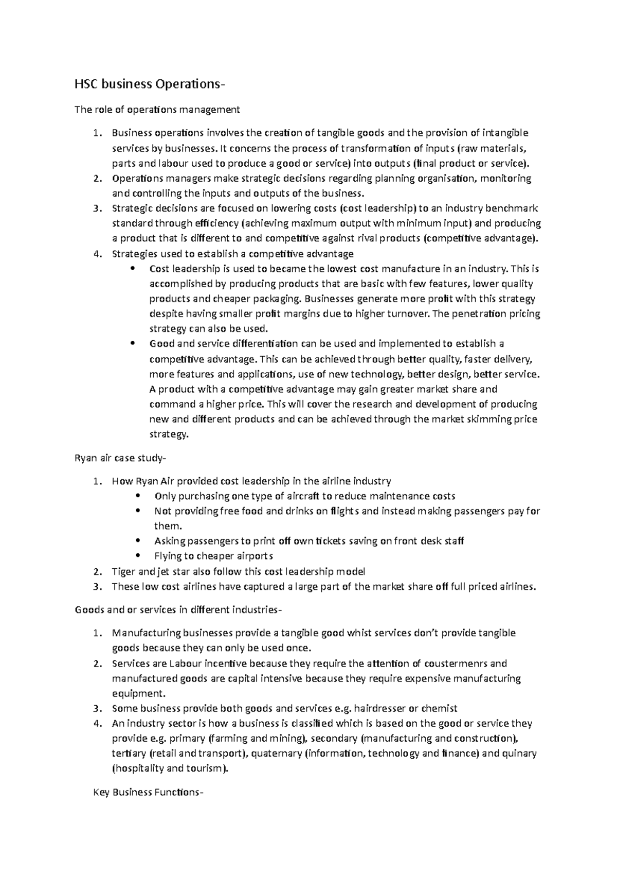 HSC operations topic 1 - Summary Commerce - HSC business Operations ...