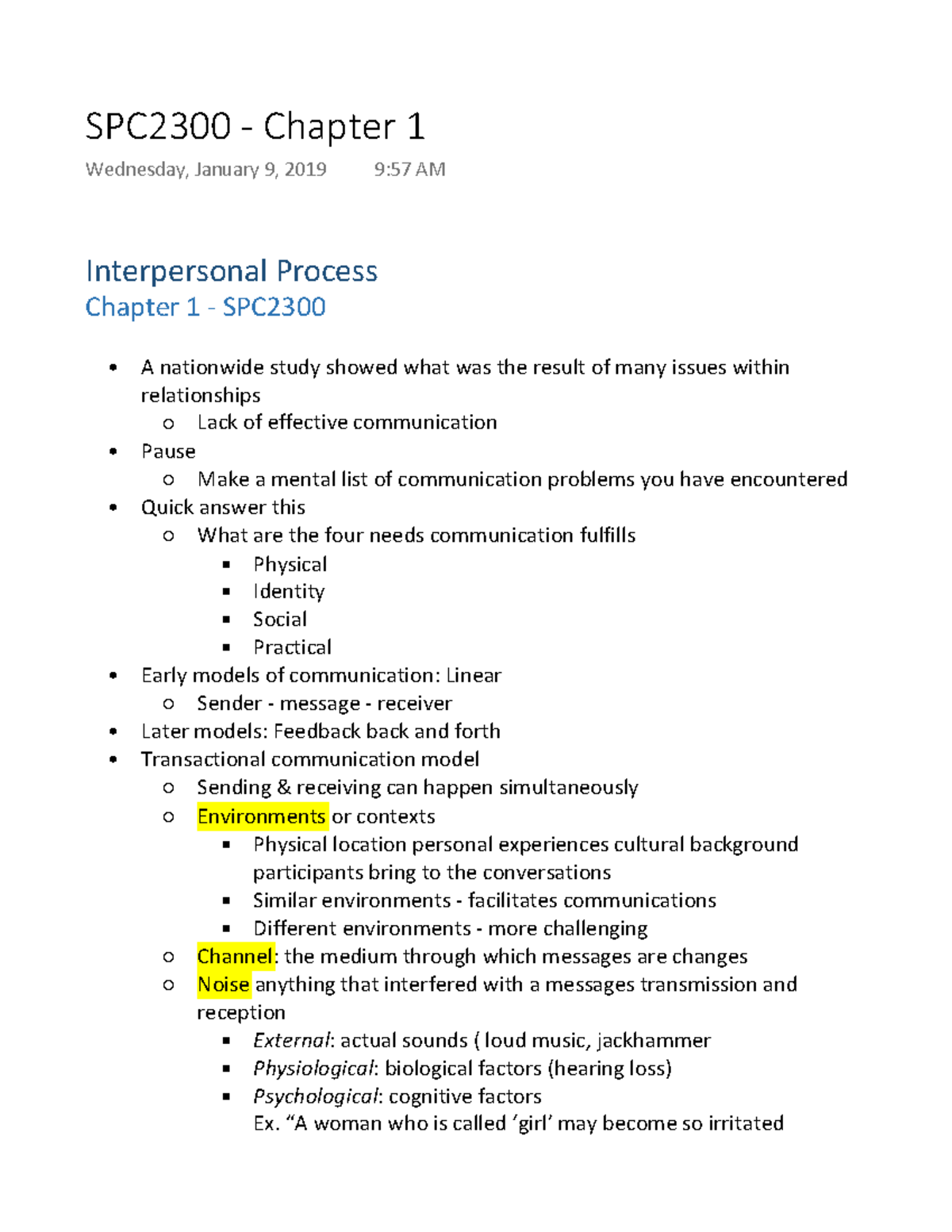 SPC2300 - Chapter 1 - Lecture notes 1 - SPC2300 - Chapter 1 Wednesday ...