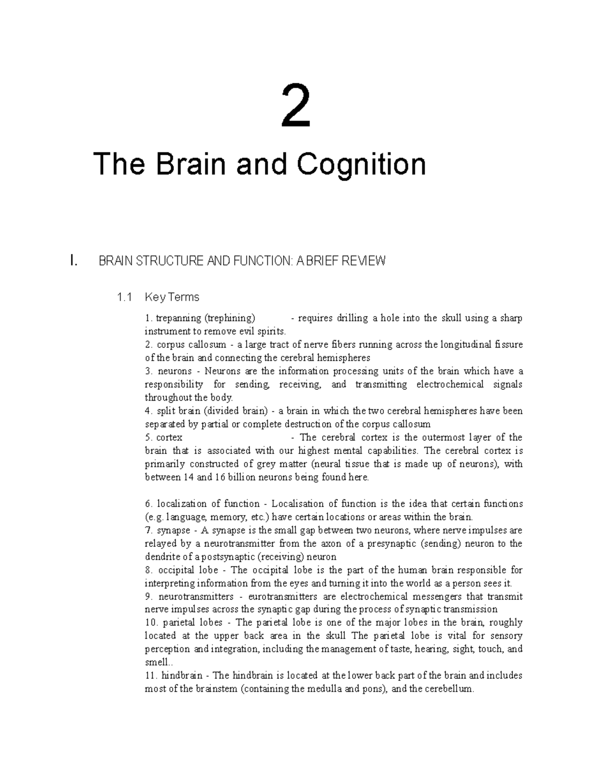 Chapter+2+study+guide+and+learning+objectives - 2 The Brain and ...