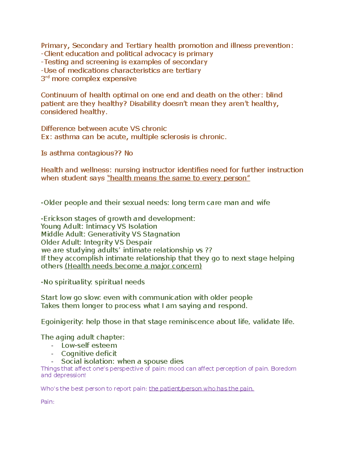 Test review - Primary, Secondary and Tertiary health promotion and ...