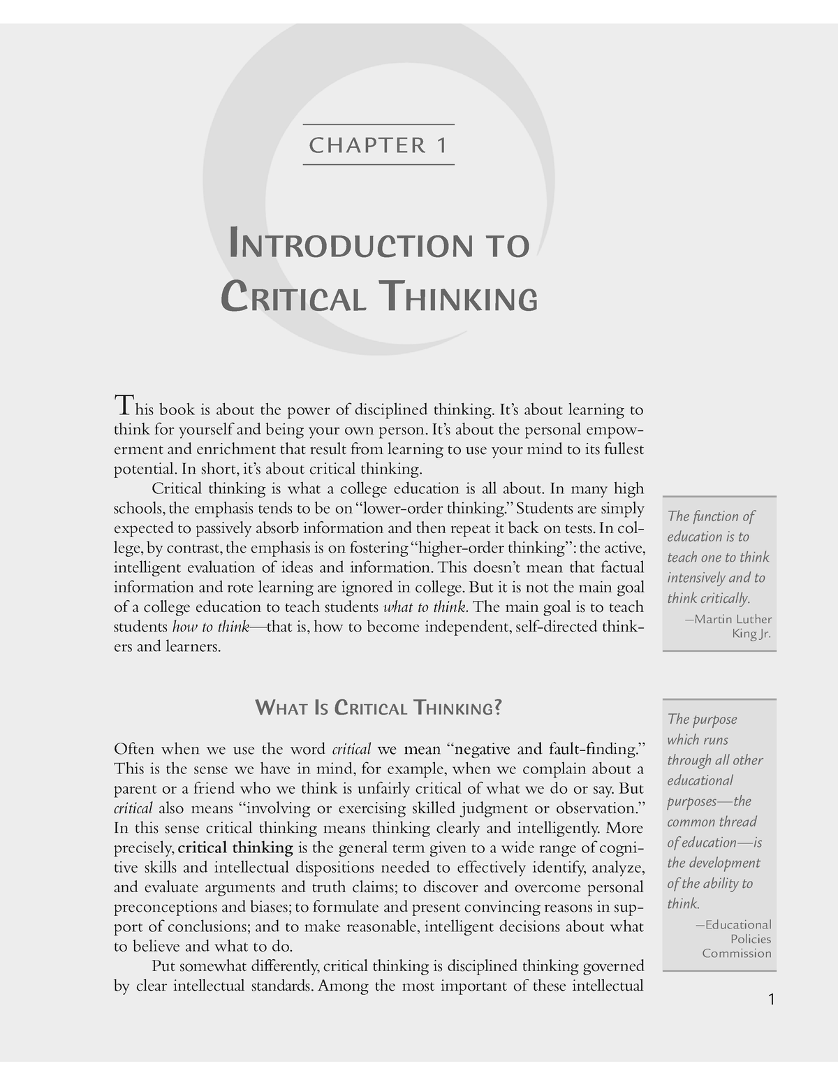 from critical thinking to argument chapter 1 summary