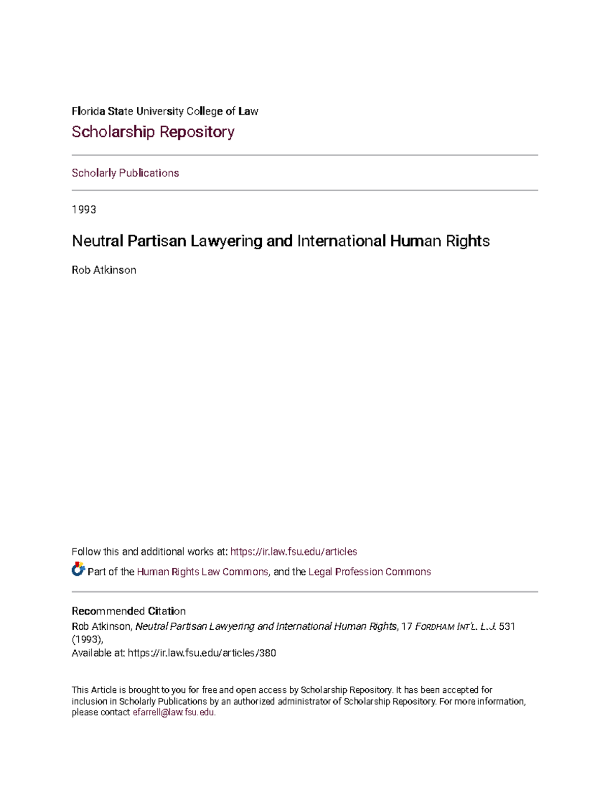 Neutral Partisan Lawyering and International Human Rights - law.fsu ...