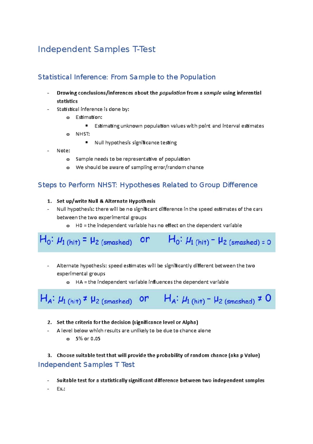 7A. Independent Samples T - Independent Samples T-Test Statistical ...