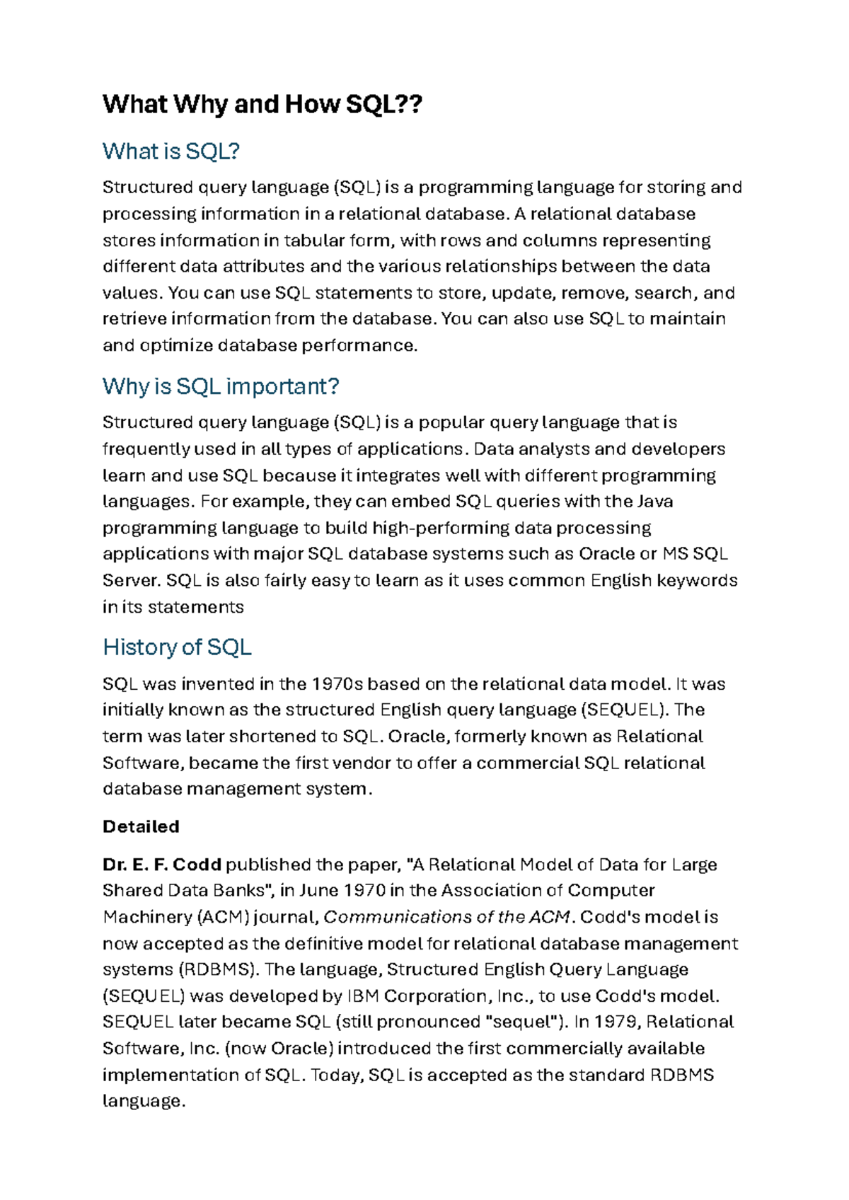 What Why and How SQL - HEllo - What Why and How SQL?? What is SQL ...