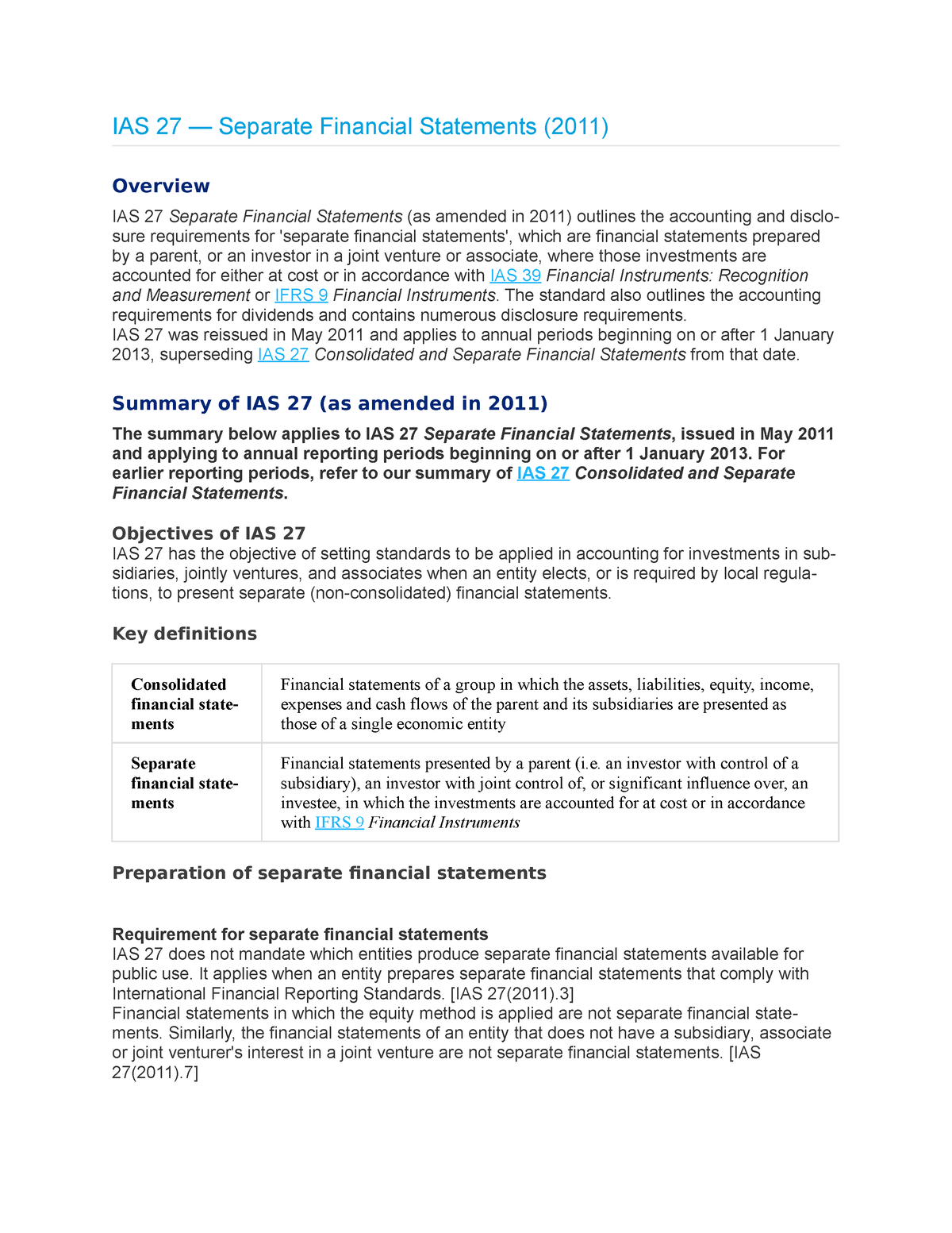 IAS 27 Conceptual Framework And Accounting Standards - IAS 27 ...