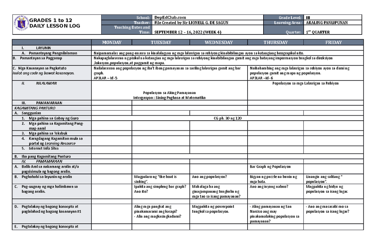 DLL Araling Panlipunan 3 Q1 W4 - GRADES 1 to 12 DAILY LESSON LOG School ...