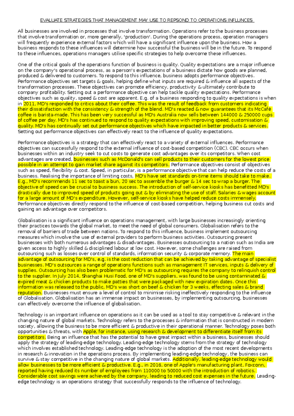 1. Operations Essay - EVALUATE STRATEGIES THAT MANAGEMENT MAY USE TO ...