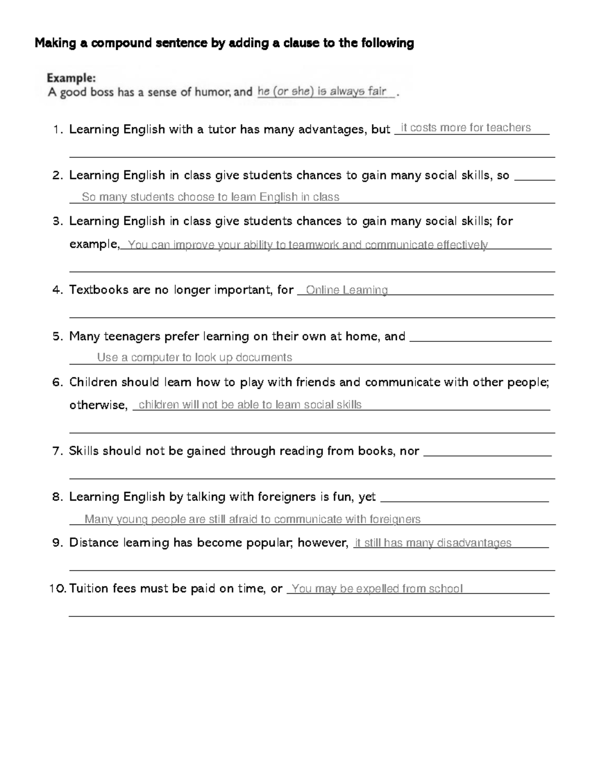 Worksheet 2 - Writing the second half of the sentences - Making a ...