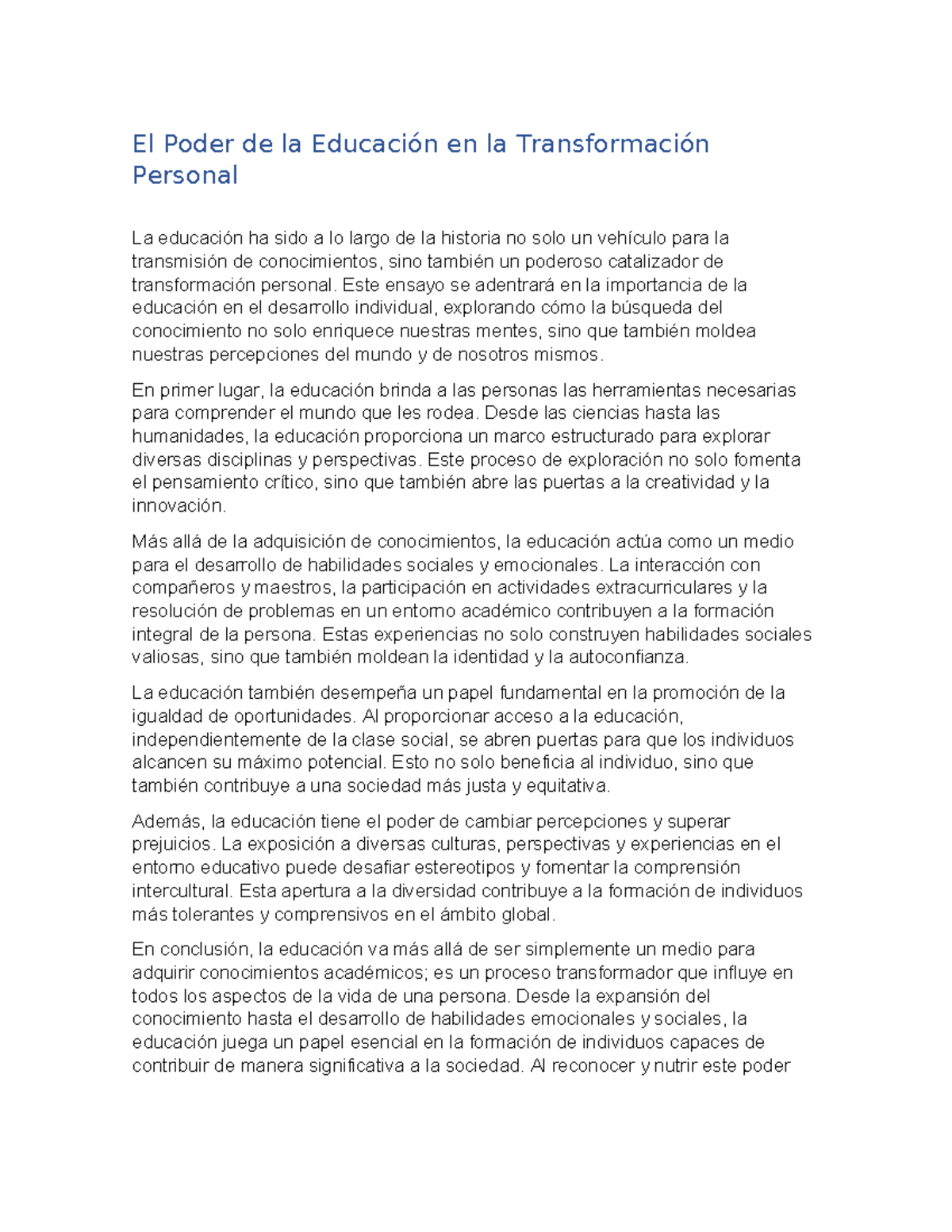 El Poder de la Educación en la Transformación Personal - El Poder de la ...