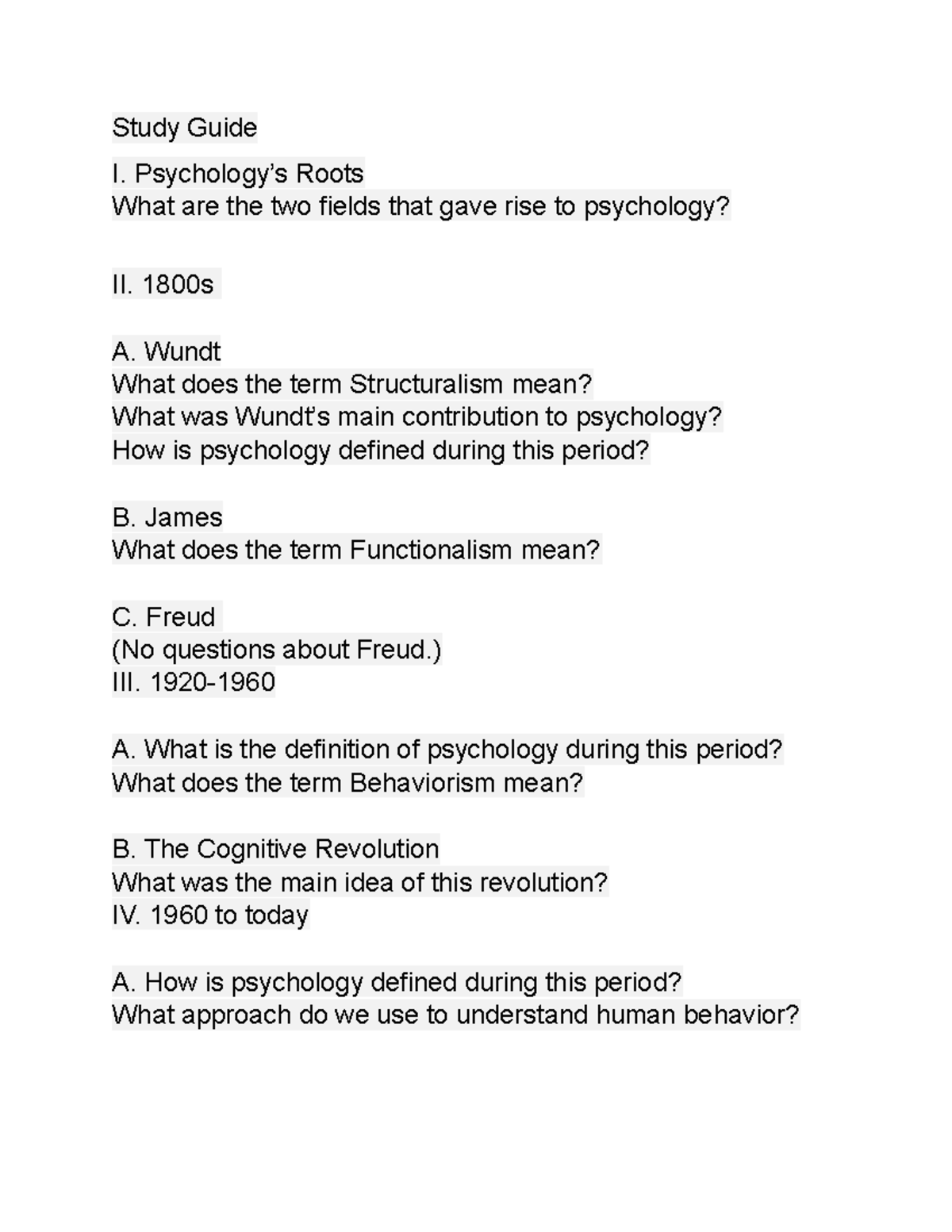 Psych 43 - Practice Materials With Notes - Study Guide I. Psychology’s ...