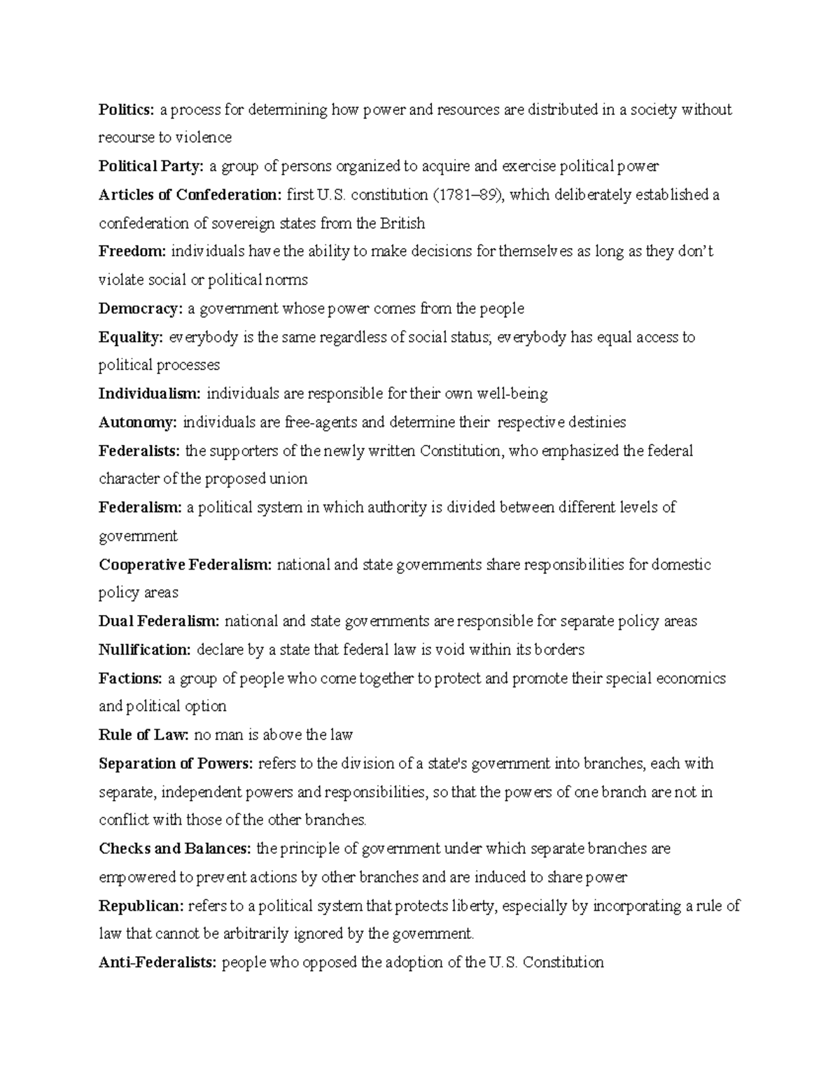 POLS 1101 Mid Term Definition Terms - POLS 1101 - ISU - Studocu