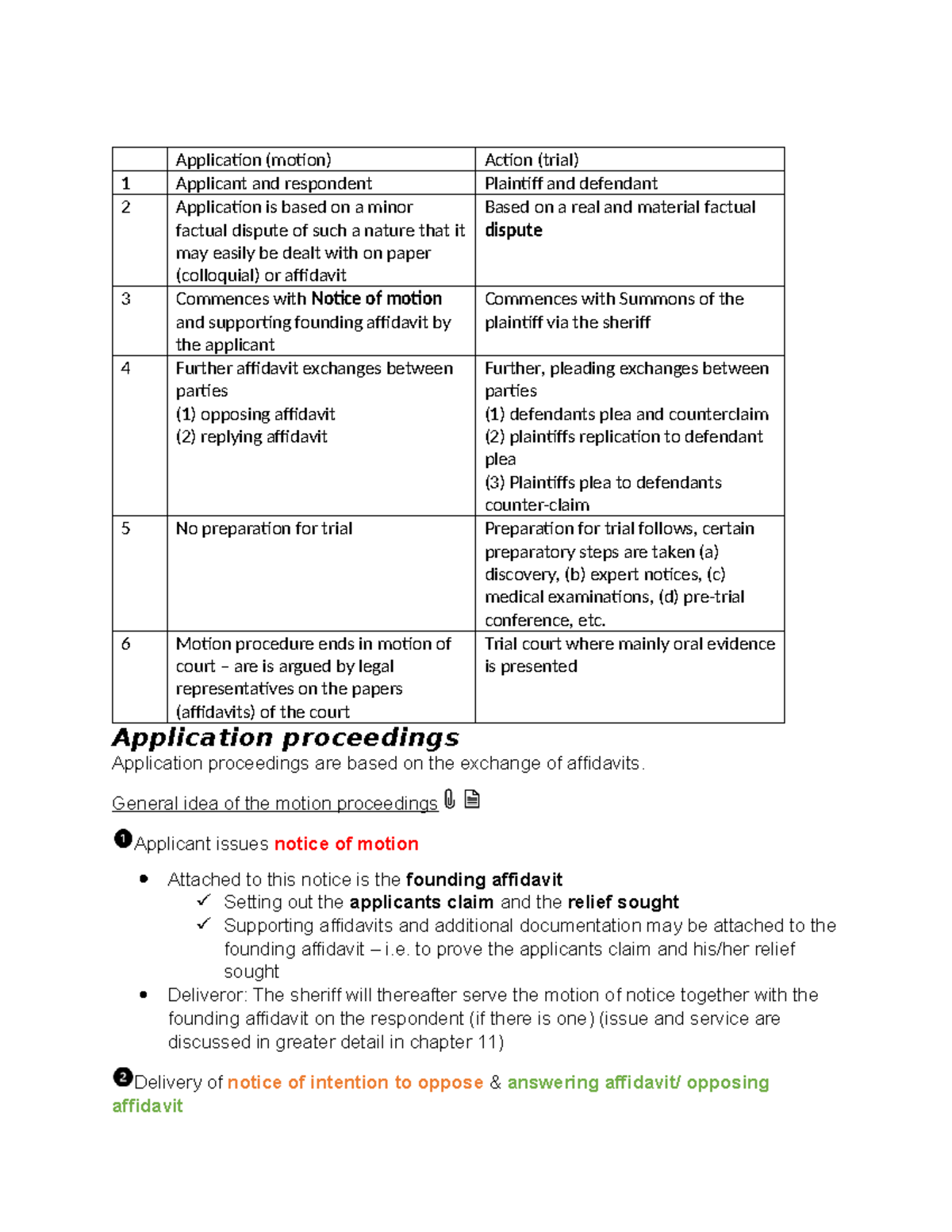 Civil Proc Notes 8.0 Application - Application (motion) Action (trial ...