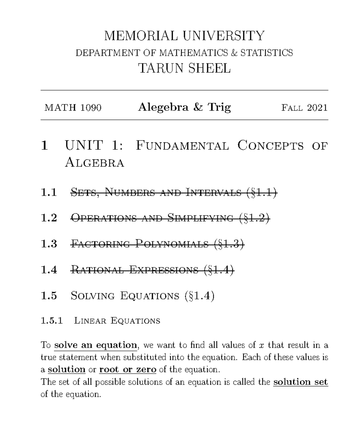 Lec13-16-M1090-Unit1-Solving Equations - MEMORIAL UNIVERSITY DEPARTMENT ...