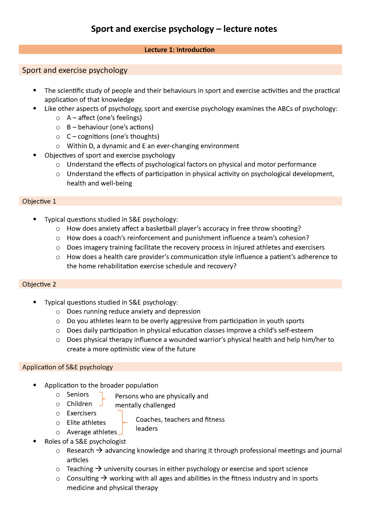 Sport and exercise psychology - modules - Sport and exercise