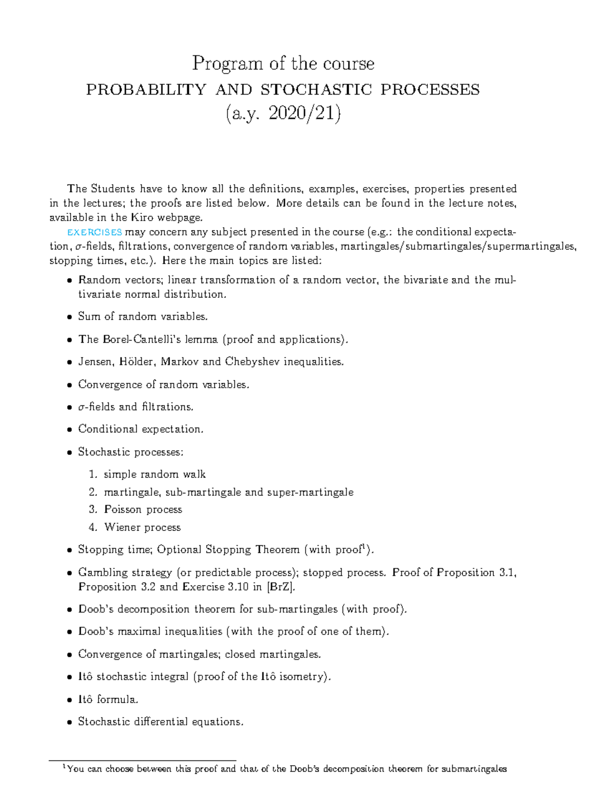 Programma 2021 Probability and stochastic processes - Program of the ...