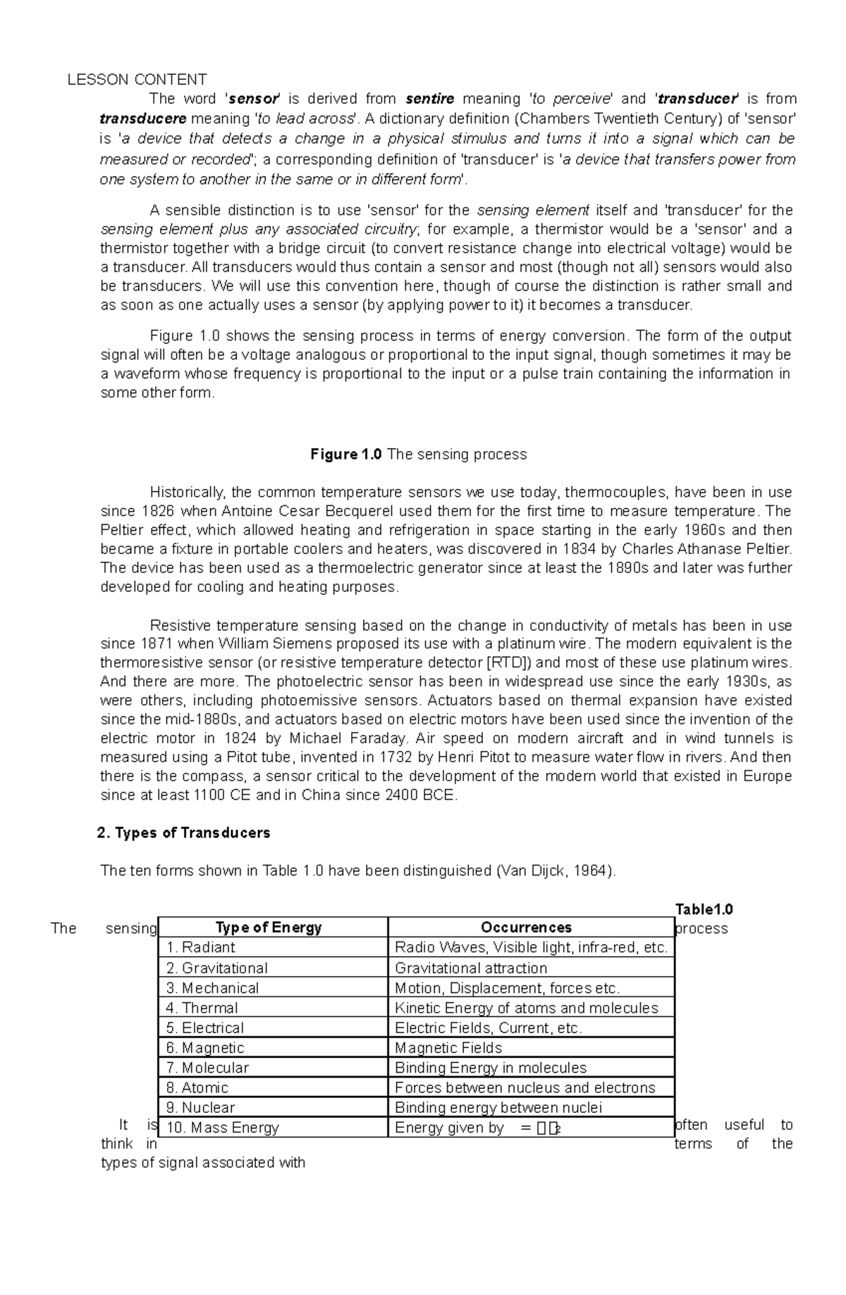 Systems and Design Chapter 4 LESSON CONTENT The word 'sensor' is