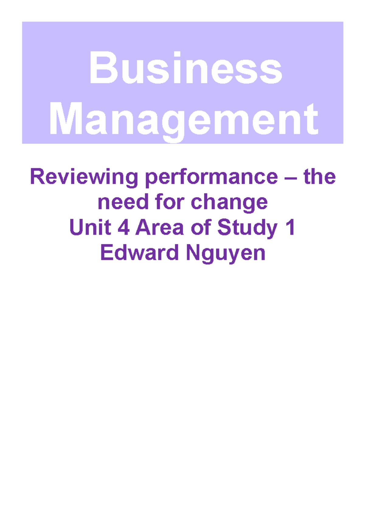 BM Unit 4 AOS 1 Summary - Business Management Reviewing Performance ...