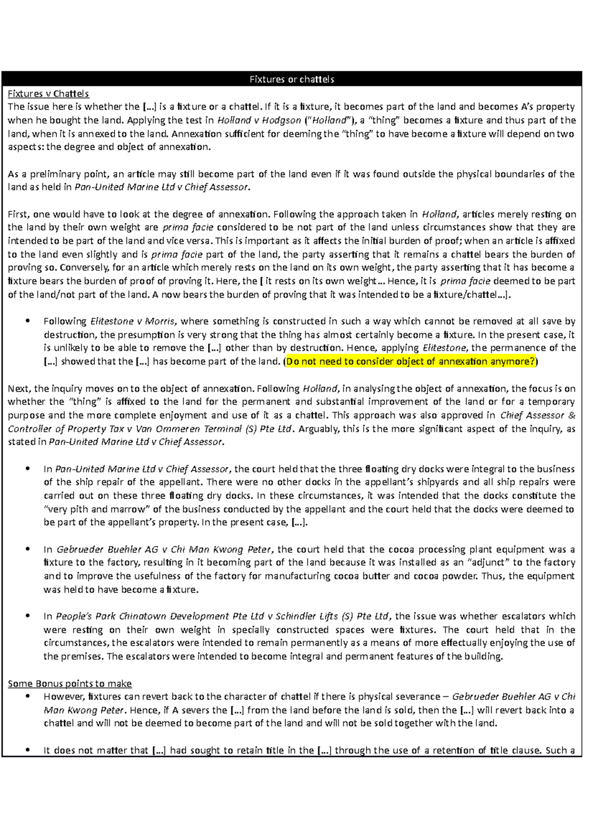 Property law prewrites Fixtures or chattels Fixtures v Chattels The