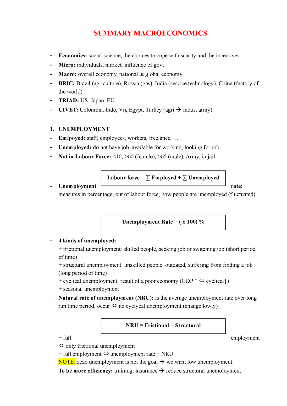 Summary Macroeconomics - SUMMARY MACROECONOMICS - Economics: Social ...