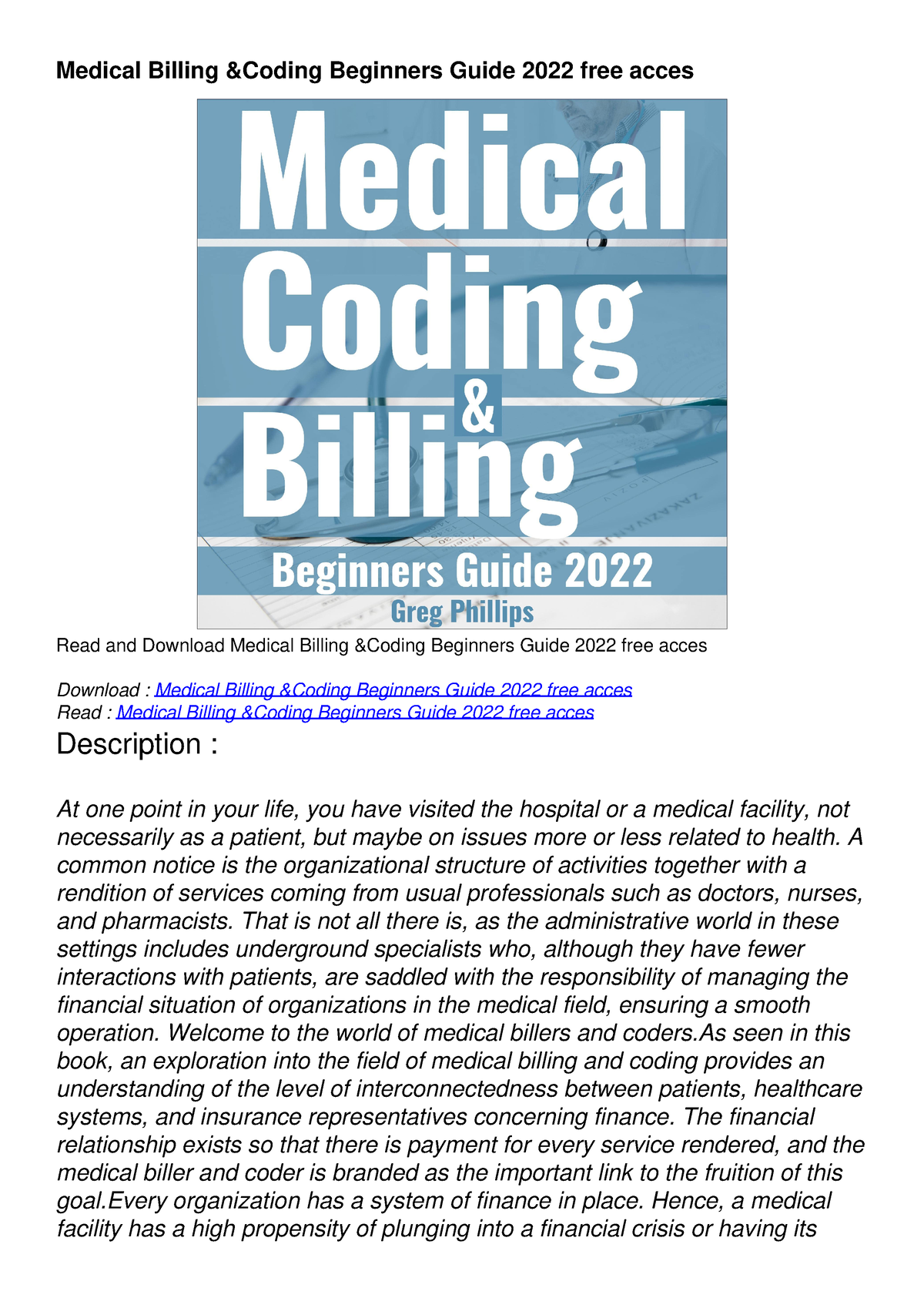 EPUB Medical Billing Coding Beginners Guide 2022 Free Acces - Medical ...