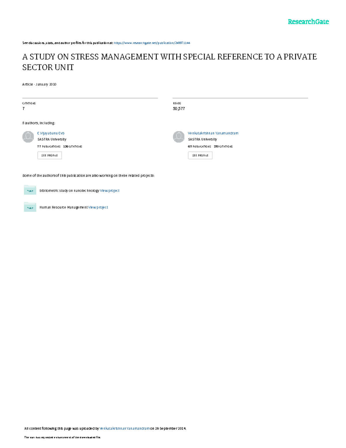A Study ON Stress Management WITH Special Referenc - See discussions ...