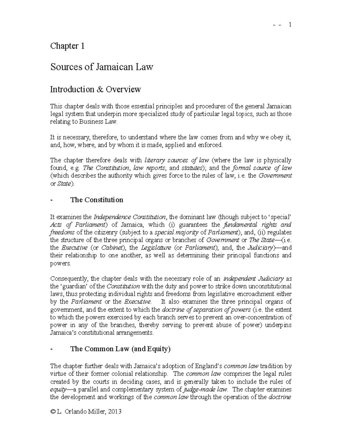 Commercial Law Text Chapters 16 Chapter 1 Sources of Jamaican Law