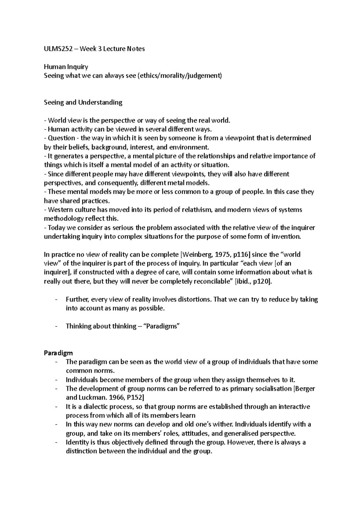 ULMS252 - Week 3 Lecture Notes - ULMS252 – Week 3 Lecture Notes Human ...