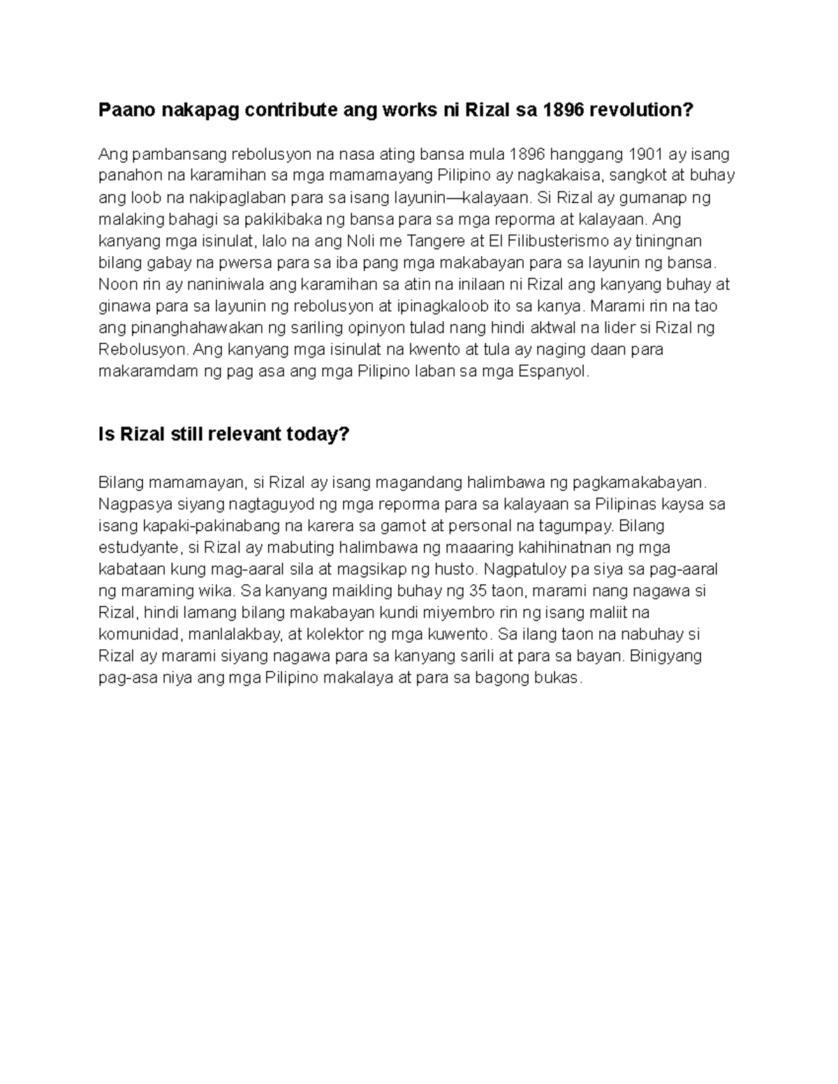 Jose Rizal Contribution and Importance The Life and Works of Rizal