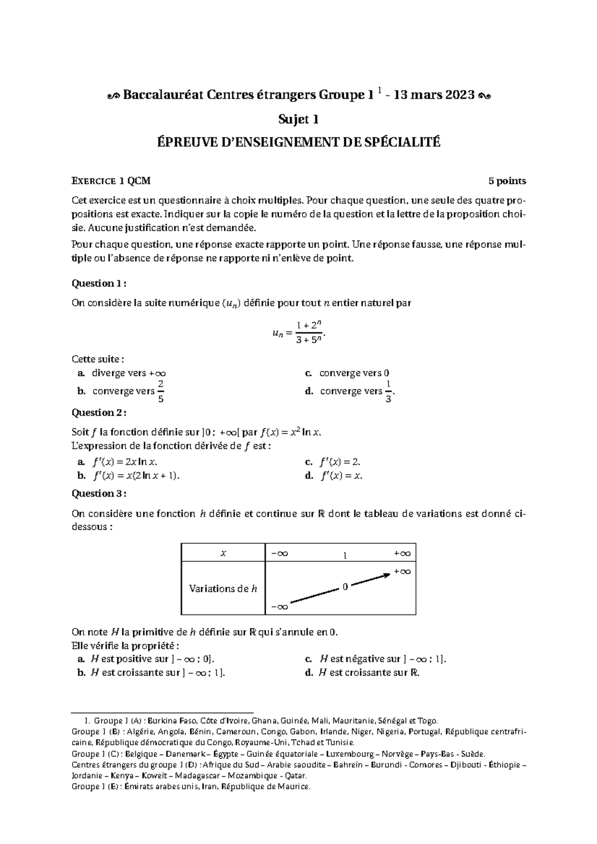 Sujet Physique Chimie Centre Etranger 2024 www.studocu.com