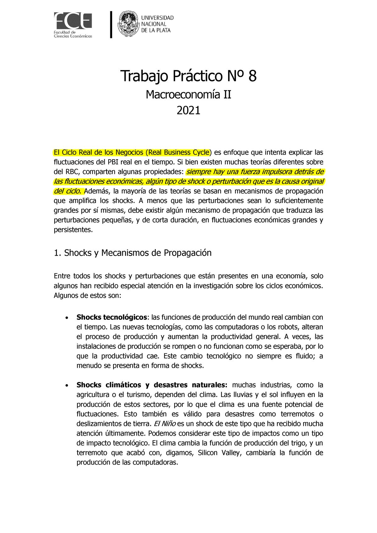 Nota De Clase - RBC - 2021 - Trabajo Pr·ctico N∫ 8 MacroeconomÌa II ...