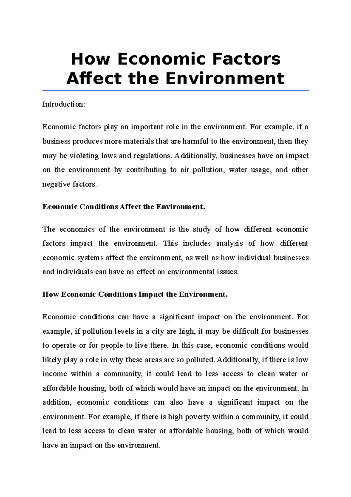 How Economic Factors Affect the Environment - How Economic Factors ...