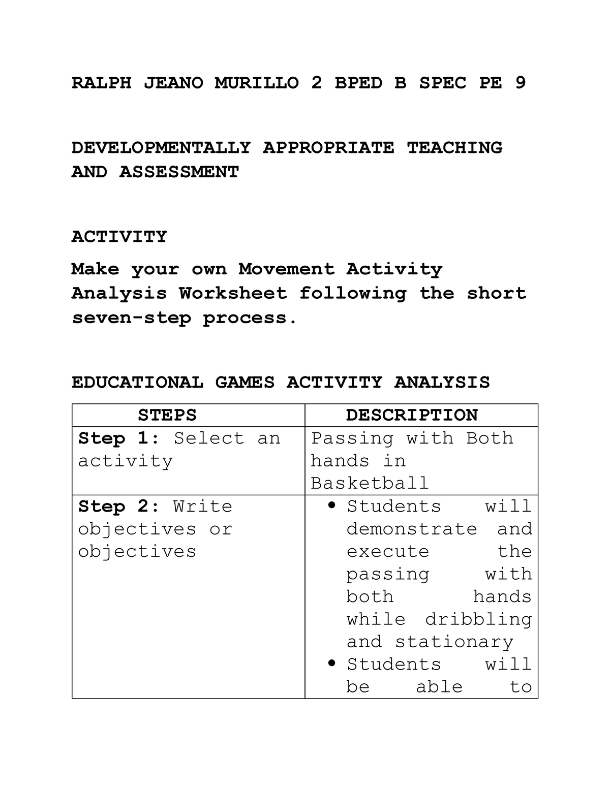 SPEC PE 9- Ralph Jeano Murillo- 2 BPED B - RALPH JEANO MURILLO 2 BPED B ...