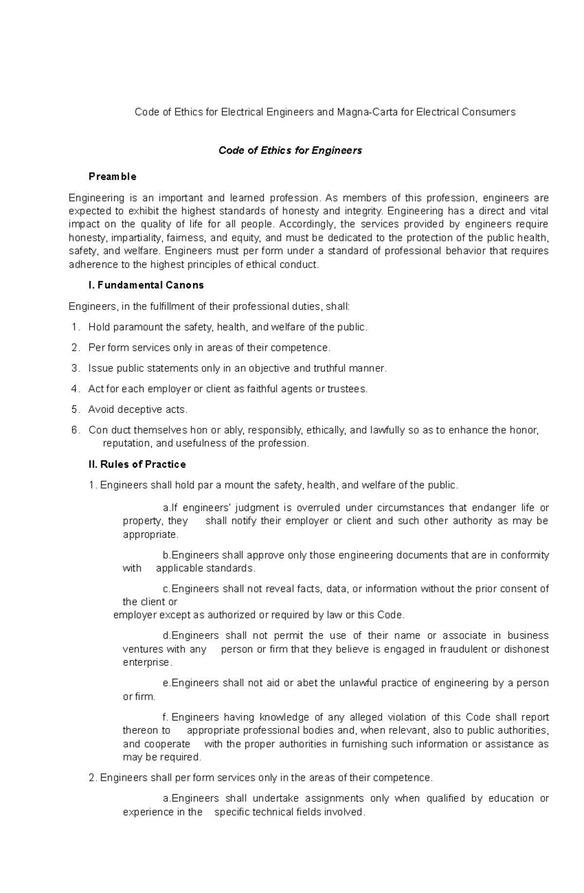 Code of Ethics for Electrical Engineers and Magna-Carta for Electrical ...