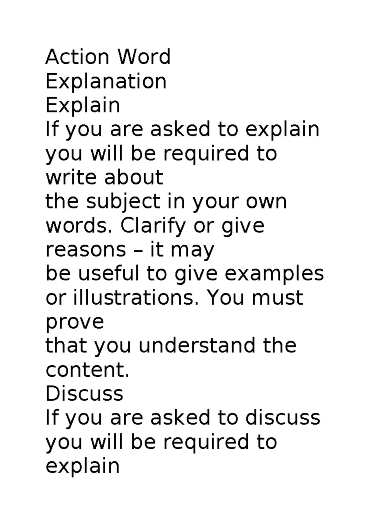 Action Word - Action Word Explanation Explain If you are asked to ...