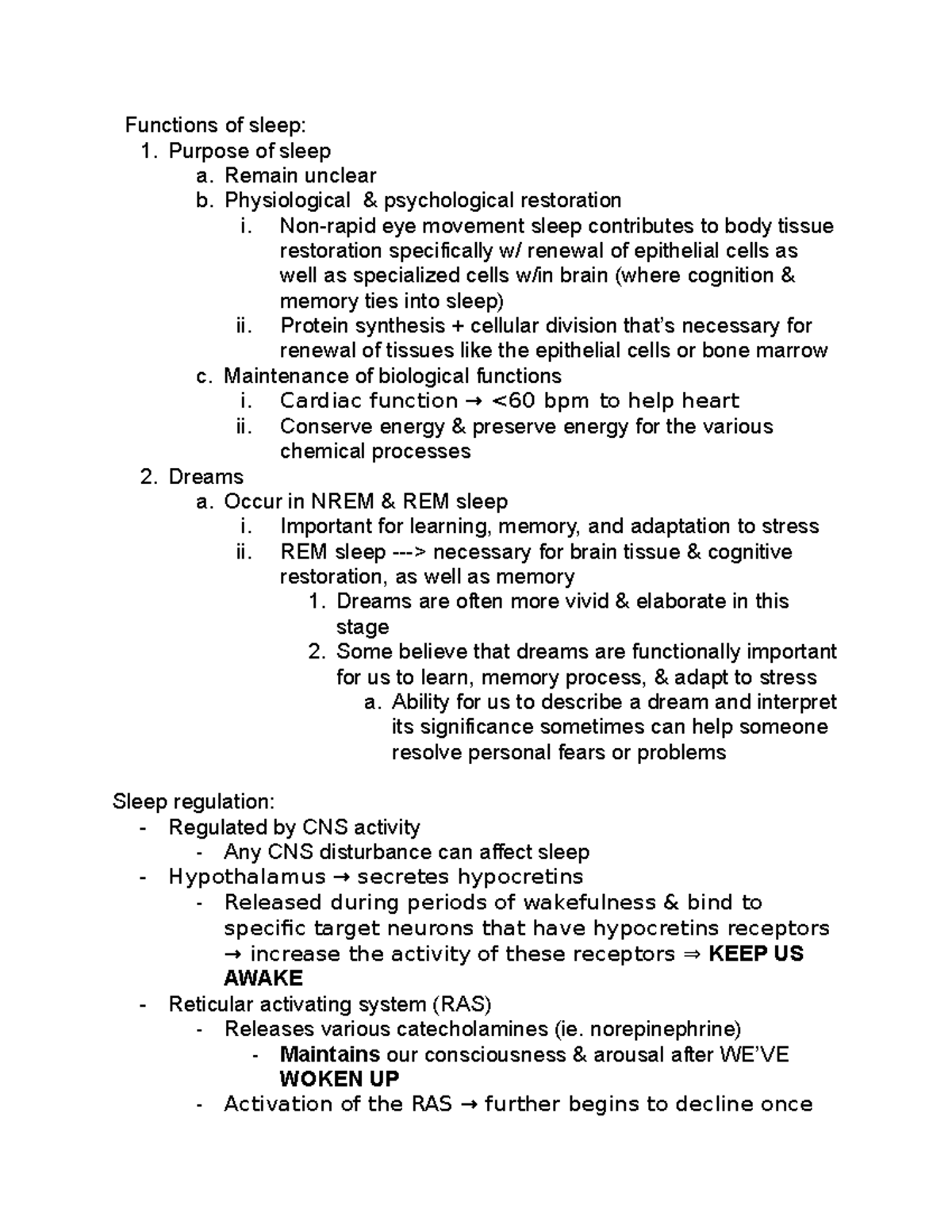 Week 9 Sleep - Lecture notes 21-26 - Functions of sleep: 1. Purpose of ...
