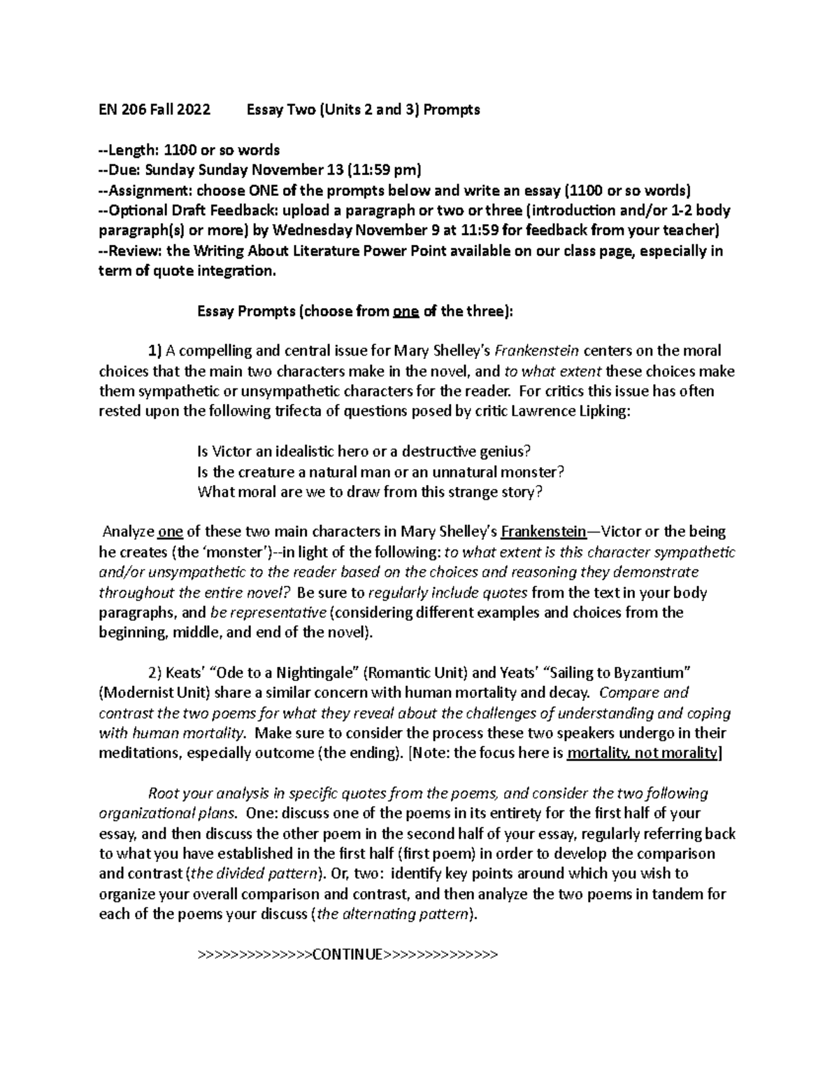 206 essay 2 prompts 2022 - EN 206 Fall 2022 Essay Two (Units 2 and 3 ...