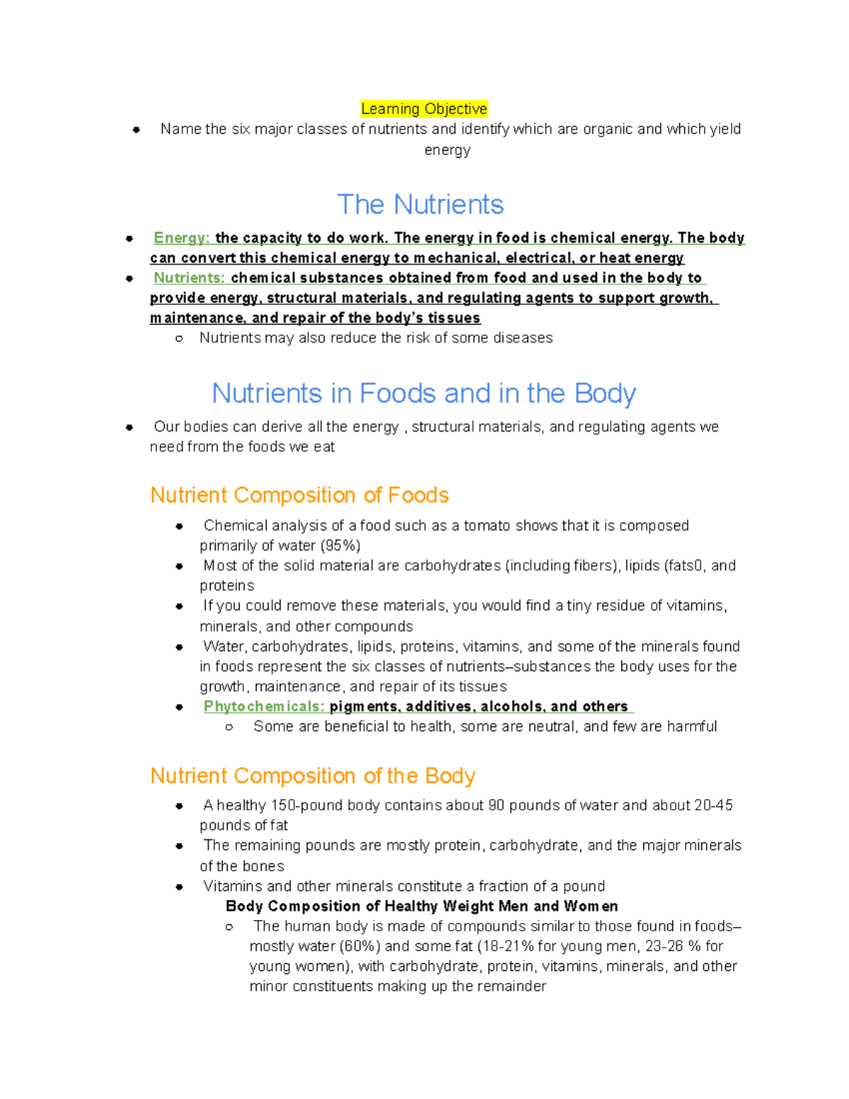 1.2 The Nutrients - Professor Scripta BSHN 1200 Class. Chapter 1 ...