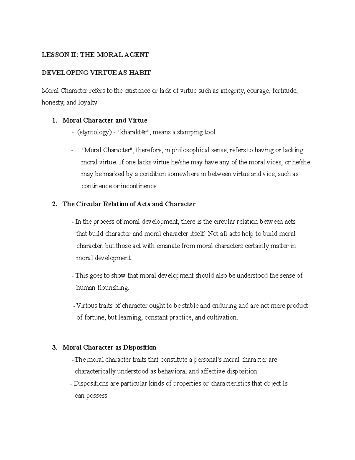Lesson ii the moral agent - LESSON II: THE MORAL AGENT DEVELOPING ...
