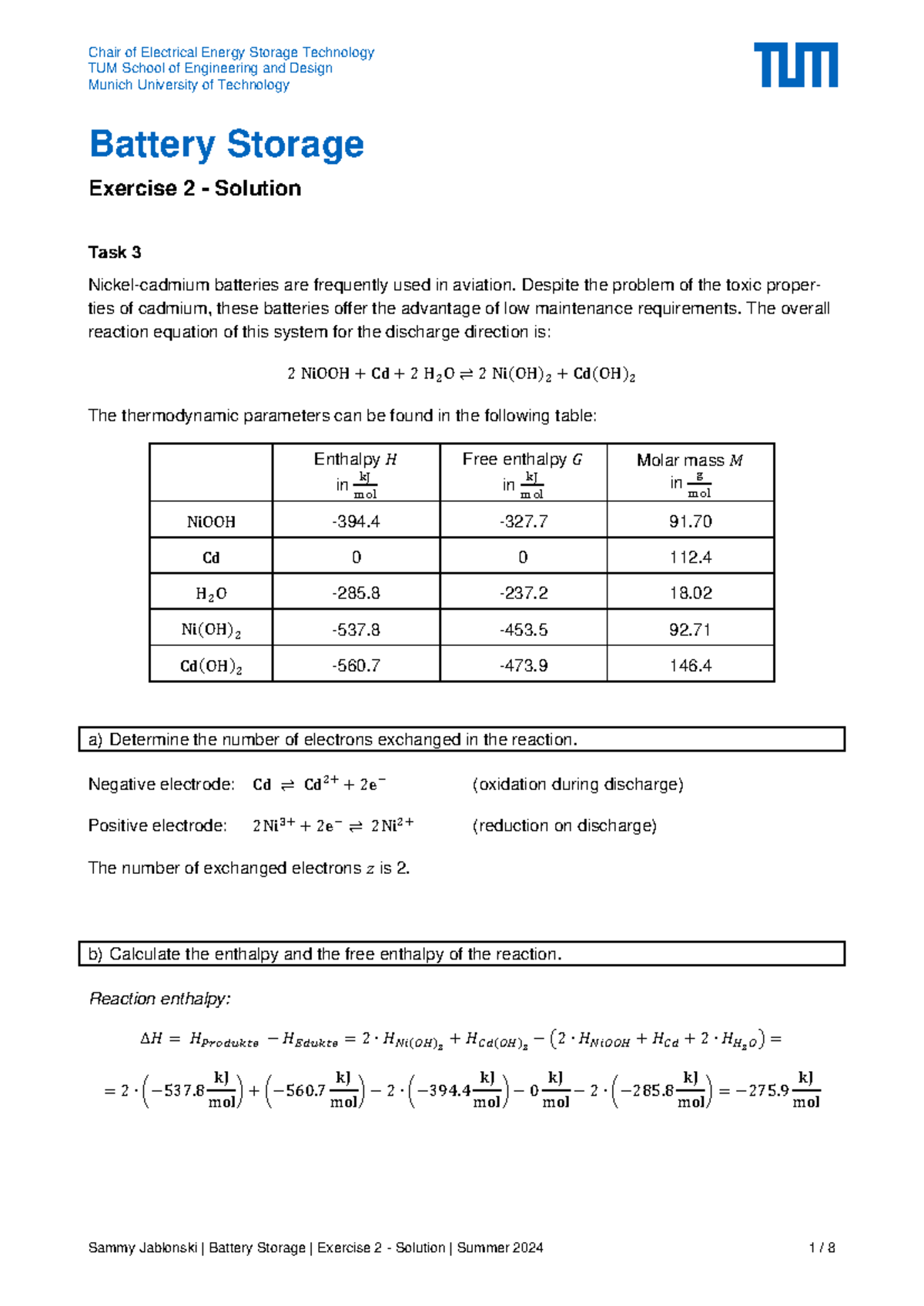Battery Storage Exercise 2 Solution - TUM School of Engineering and ...
