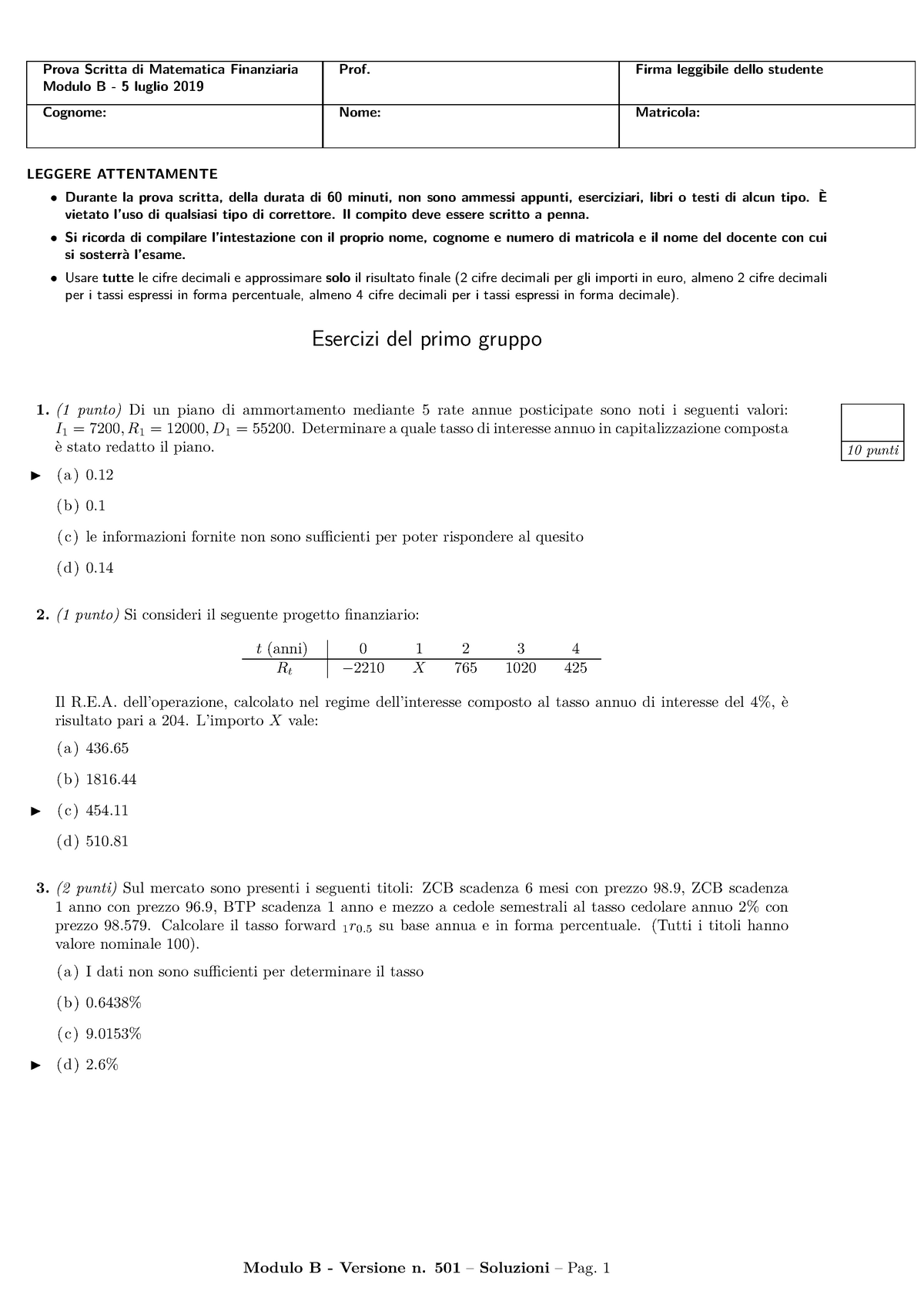 2019 07 05 B - Dispensa Di Matematica Finanziaria - Prova Scritta Di ...