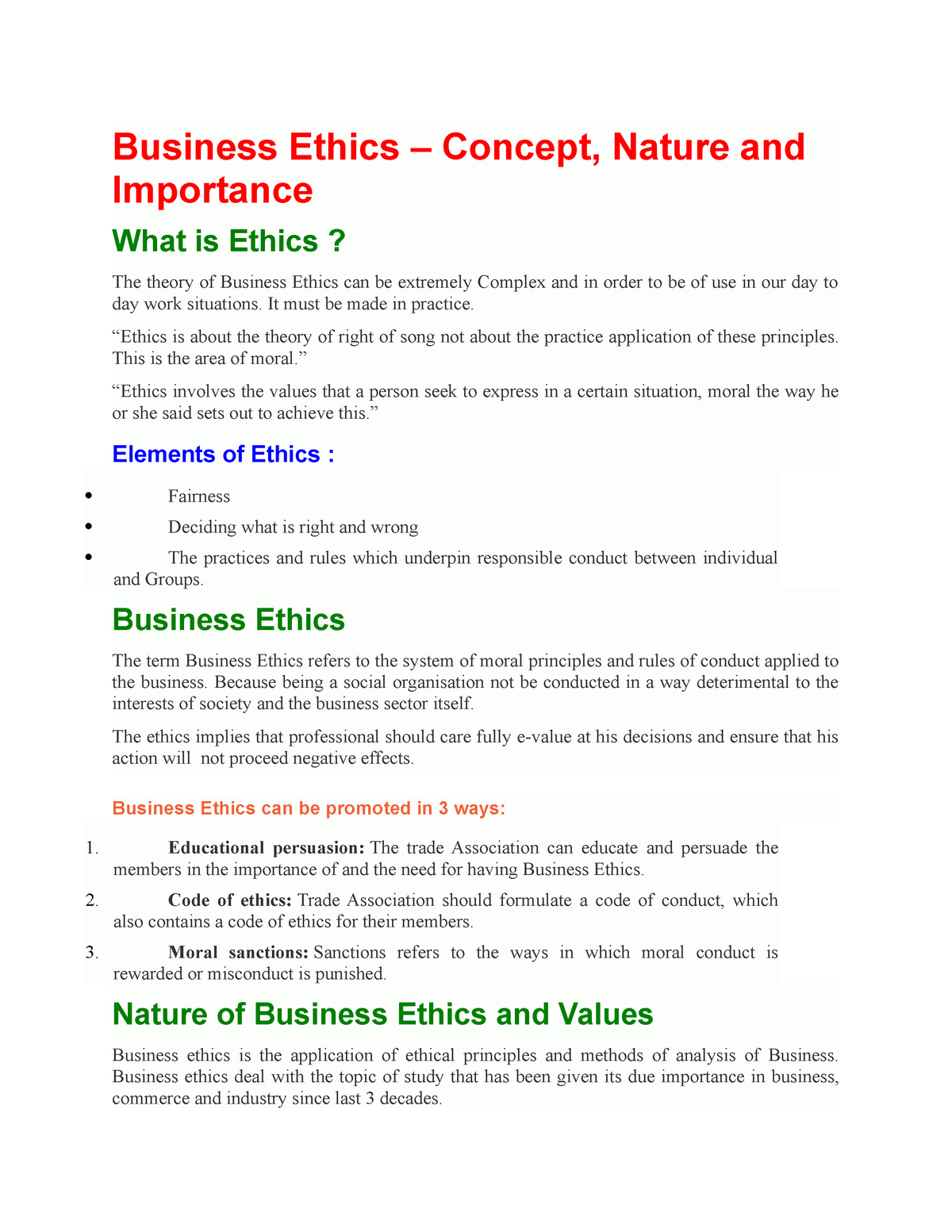 business ethics exam questions and answers