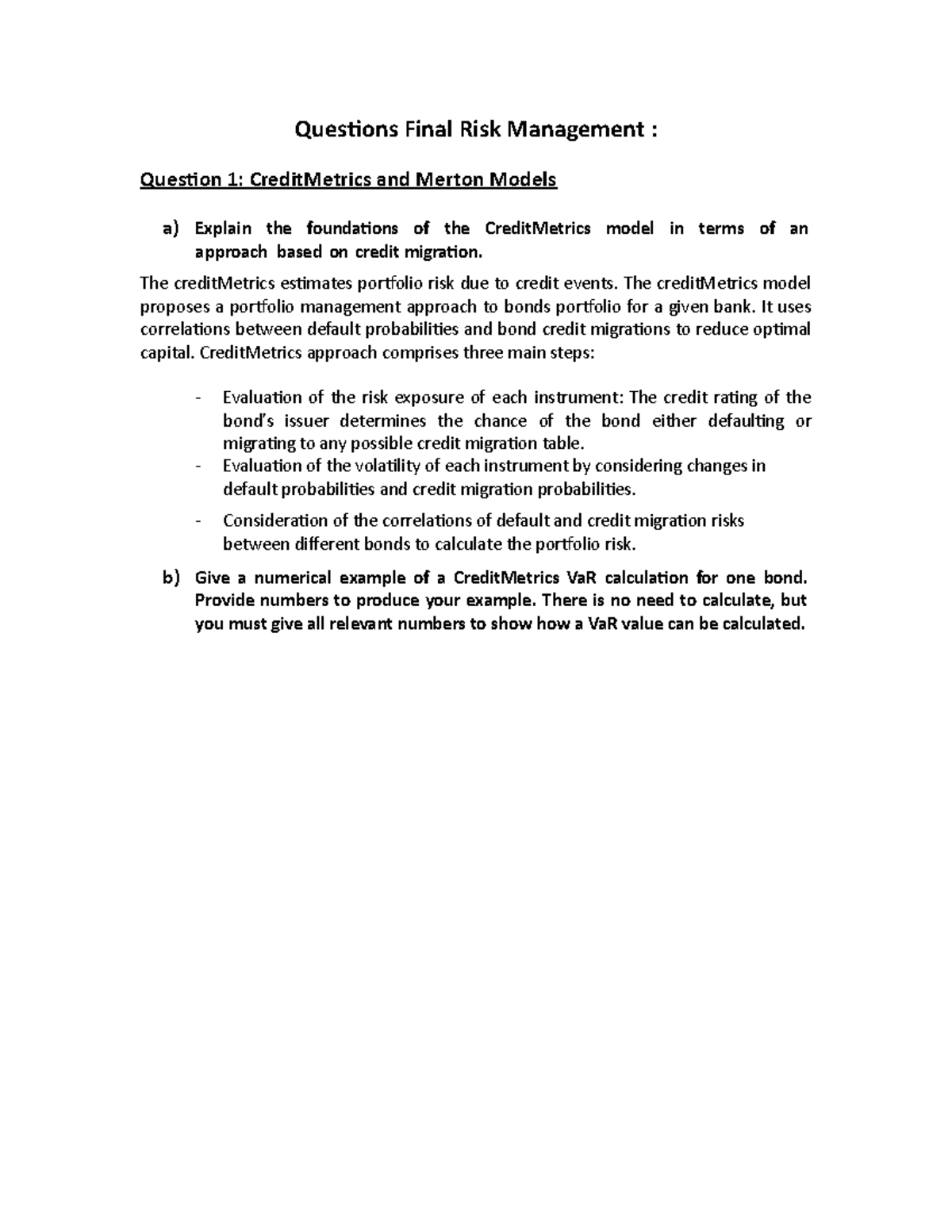 Final Risk Management - Résumé - Questions Final Risk Management ...