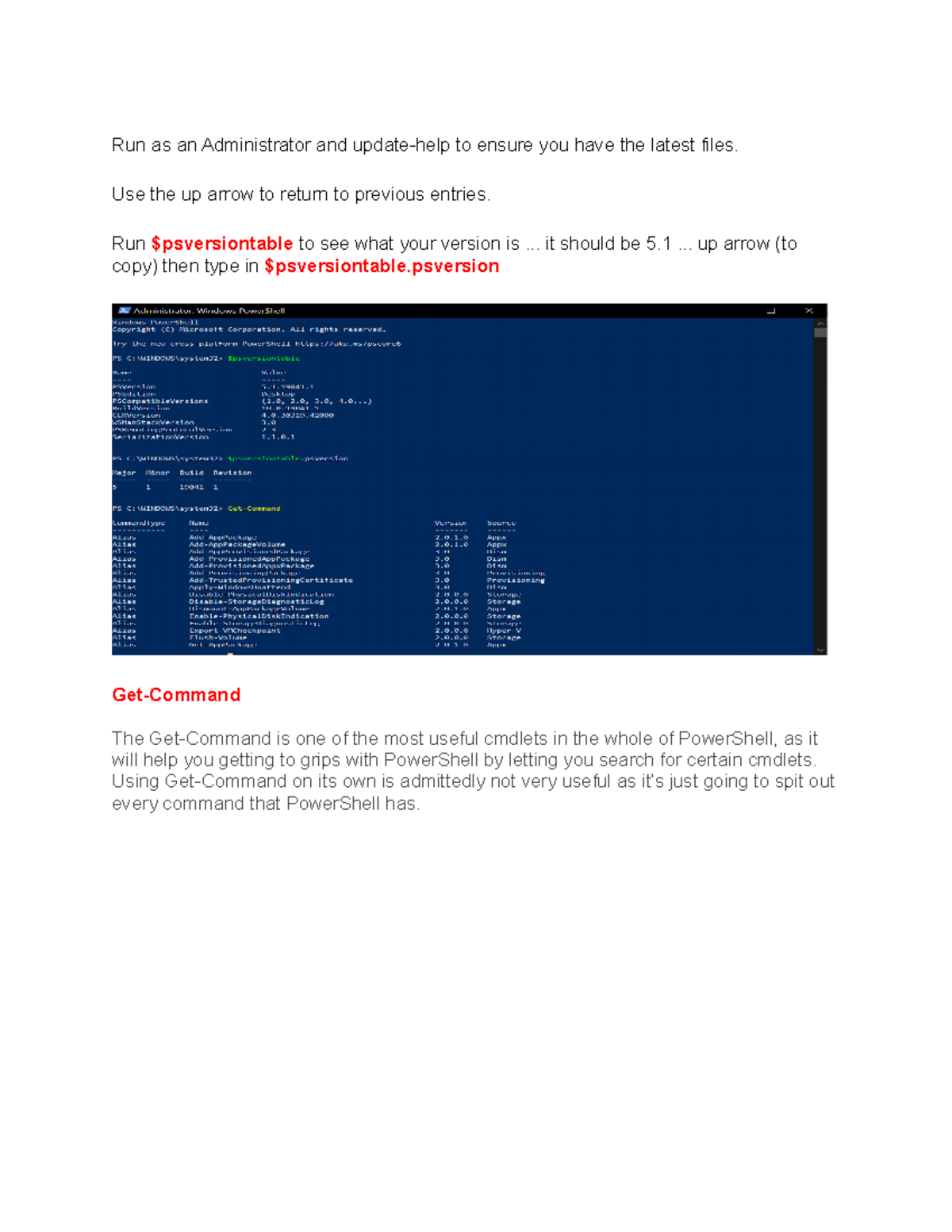 Lab2 Powershell Run as an Administrator and updatehelp to ensure you