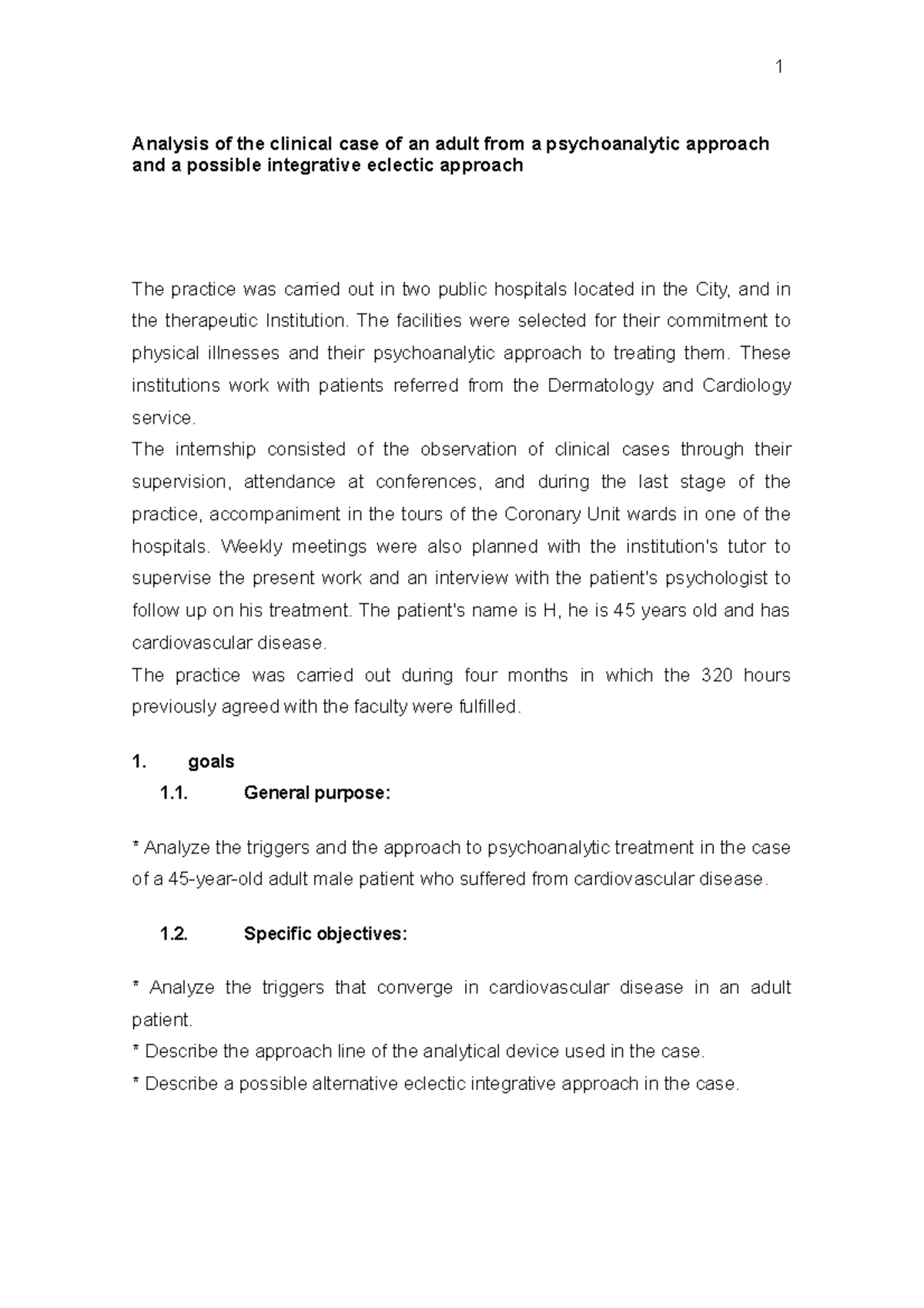 clinical case study of psychoanalytic