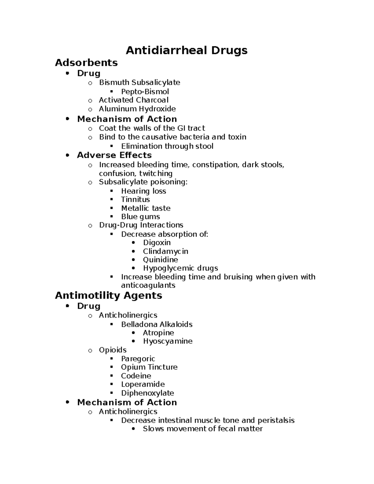 Antidiarrheal Drugs - Antidiarrheal Drugs Adsorbents Drug o Bismuth ...