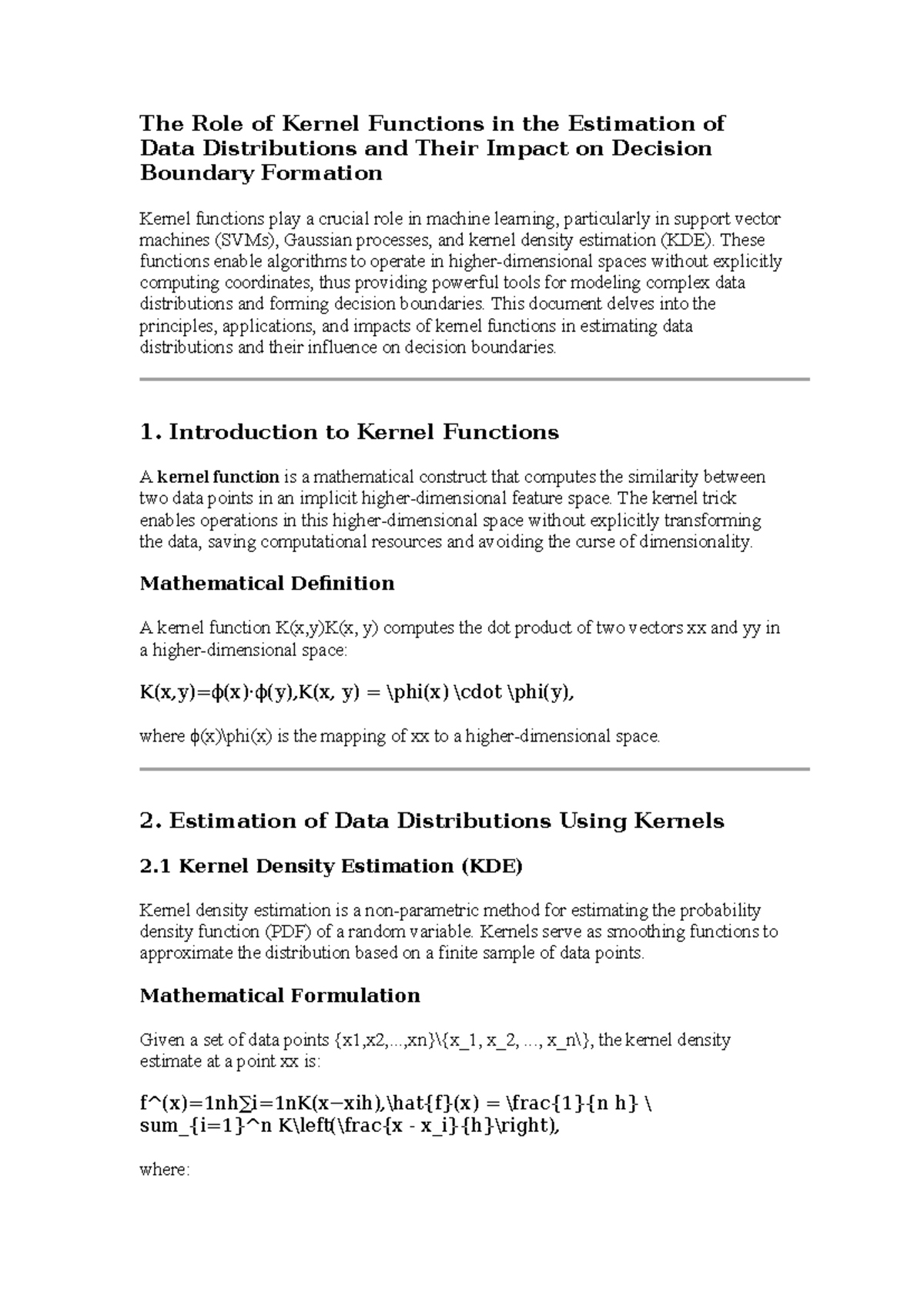 PM UNIT 3 & 4 Notes - The Role of Kernel Functions in the Estimation of ...
