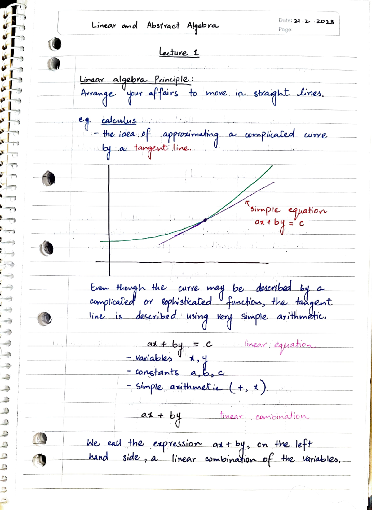 Week 1 lecture 1 notes - Linear and Abst vaet Linear algebra Poinciple ...