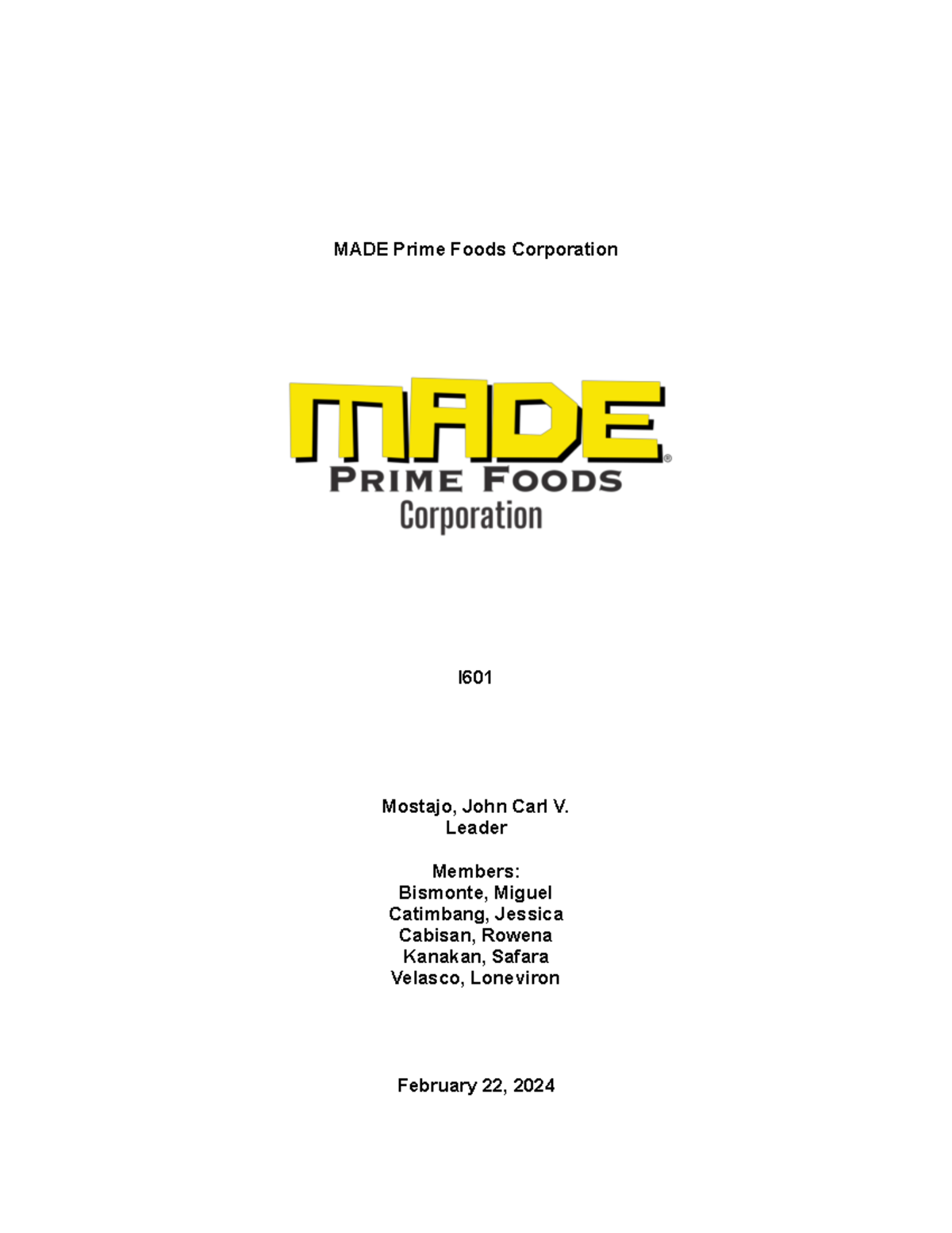 Made Prime Foods Corporation - MADE Prime Foods Corporation I Mostajo ...